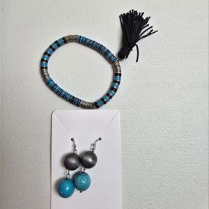Vintage Blue/Silver Beaded Bracelet and Earring Set